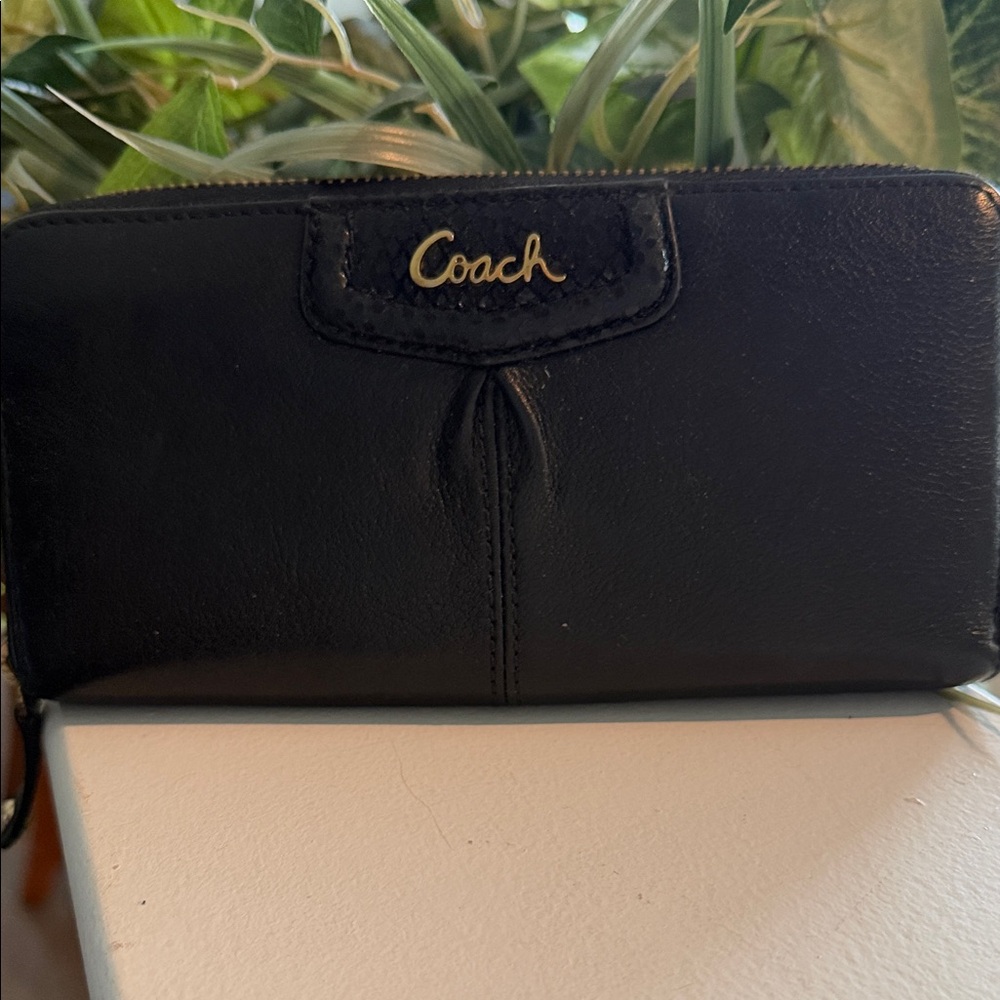 Coach Black Leather Zip-Around Wallet